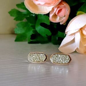 GOLD Druzy Elongated Hexagon Stud Earrings